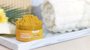 Turmeric Body Scrub Vitamin C Exfoliating Body Scrub With Collagen And Coconut Oil Body Exfoliator Dead Skin Remover Smooth And Hydrated Natural Scrub For Butt Bikini Area With Loofah