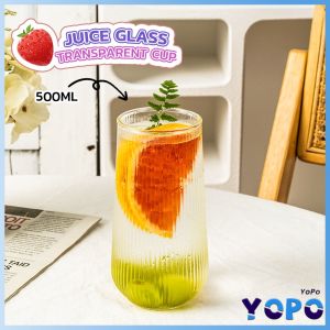 YoPo Water Cup Coffee Milk Vertical Pattern Glass Simple Style High-Value Household Drink Cups 500ml
