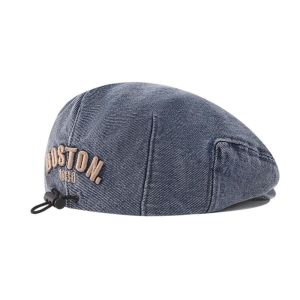 COZY NOOK Solid Color Kids Denim Beret Letter Embroidered Drawstring Peaked Cap Fashion Harajuku Newsboy Cap Boy