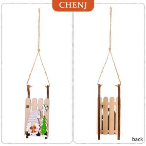 [COD] CHENJ Christmas Tree Hanging Decor Wooden Christmas Sleigh Ornament Wood Gnomes Pendant Home Office Party DIY Christmas Decoration