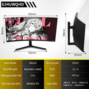 Spin Màn Hình Cong 34 Inch UWQHD 180Hz GTG 1ms Cân Màu Từ Nhà Máy Hình Ảnh Siêu Sắc Nét & Dải Màu Đỉnh Cao