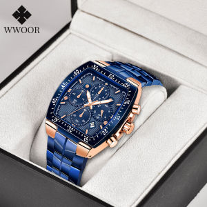 WWOOR Men Square Sports Luminous Watches Fashion Men Luxury Gold Square Quartz Waterproof Wristwatch Fashion Chronograph 8836