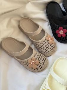 [Free Shipping] Summer Floral Closed-Toe Slippers For Women Flat-Soled Soft And Lightweight EVA Slip-On Hollow Sandals