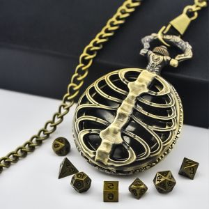 New Bronze Dice Skeleton Pocket Watch Box Necklace Board Game Accessories Mens and Womens Accessories Childrens Gifts