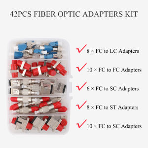 42PCS Fiber Optic Coupler Kit Fiber Adapter Kit for FC to SC/FC/LC/ST Converter Connector forr Fiber Conversion