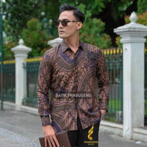 DOBBY ARGANI - Prabuseno Kemeja Batik Pria Lengan Panjang Size Reguler Fit Full Furing Jumbo Modern Hem Atasan Cowok Halus Adem dan Nyaman