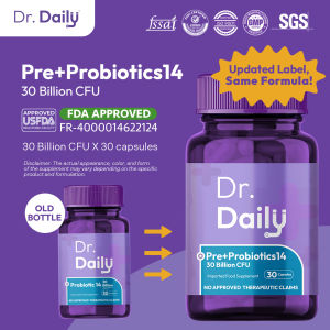 Dr. Daily Pre + Probiotics 30 Billion CFU | 14 Strains Lactobacillus Bifidobacterium | Digestive health Gut support Good bacteria