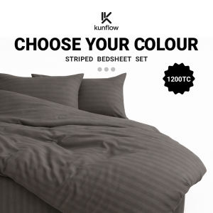 KUNFLOW Hotel Style Combed Cotton Bedsheet Set | Classic Stripe | Soft & Breathable