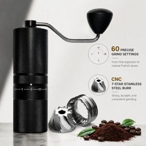 Manual Coffee Bean Grinder 60 Precision Grind Settings 7-Star CNC Stainless Steel Burr  Precision Hand Grinder for Espresso to Pour Over
