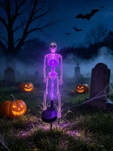 Halloween Solar Powered Purple Orange LED Skeleton Garden Lights Outdoor Waterproof Horror Lighting Yard Lawn Path Party Decor