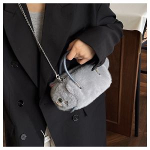 GUNG Chain Strap Handbag Plush Cat Bucket Bag  Large Capacity Shoulder Crossbody Bag