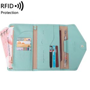 (SG Seller) Ladies Passport Holder RFID Travel Wallet Long PU Zipper Solid Color Travel Wallet Large-capacity Anti-theft Swipe Bag