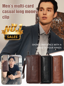 Soft Leather Card Case Wallet Mens Business Wallets Practical Multipocketed Mouth Multicard Wallet  Large Capacity Clutch Bag Mens Casual Long Money Clip