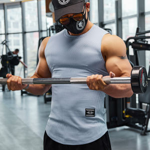 American Hip-hop Coarse Thread Tank Tight Fitness SportsWear Pure Cotton Base Sleeveless White T-shirt For Men