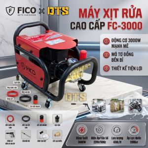 Máy rửa xe cao áp 3000W FICO FC-3000 có chỉnh áp 200 bar mô tơ đồng dây 12m 4 bánh xe xịt rửa ô tô