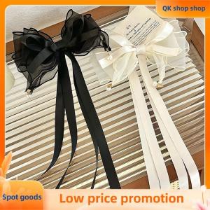 ✨QK shop✨ Bow Pearl Hair Clip Ribbon Hairpin Korean Style Temperament Ponytail Hair Clip Fashion Barrettes Women Hair Accessories Headwear