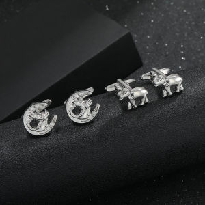 1Pair New Silver Elephant Shaped Cute Cufflinks Metal Exquisite Versatile Fashion Minimalist Design Cuff Links Suit Accessories