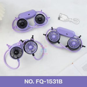พัดลมพกพา  ดัดได้ พัดลมมินิ portable fan พัดลมคล้องคอ พัดลมห้อยคอ neck fan พัดลมแคมป์ปิ้ง พัดลมลายน่ารัก พัดลมการ์ตูน รุ่น FQ-1531-B / FQ-1531-C