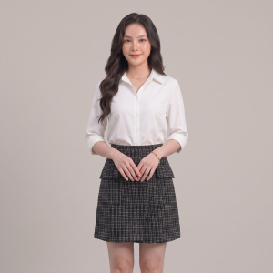 Chân váy chữ A màu đen có túi vải dạ Lovadova FS0301