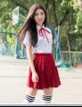 พร้อมส่ง ชุดนักเรียนกระโปรงแดง M-5XL ไม่โป๊ ชุดนักเรียน. 