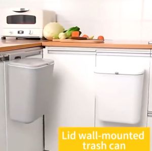 Practical Hanging Trash Can with Lid Wall Mounted Storage Solution for Kitchen Cabinets Bathroom