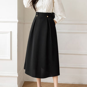 Chân váy chữ A cạp cao thanh lịch cho váy xòe 2023 Váy bán thân Chiều dài trung bình đơn giản mùa thu mới