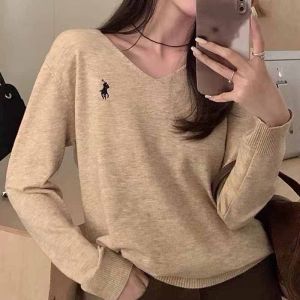 🔥Fran🔥 blouses women new style 2025 Women Loose Long Sleeved Knitwear Pony Embroidery V-neck Knitwear Versatile Pullover Knitwear
