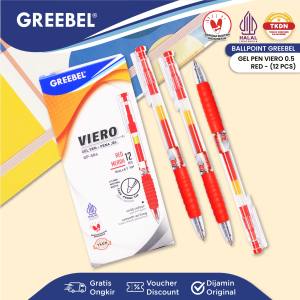 GREEBEL Pulpen Ballpen Pen Gel | GP-504 VIERO 0.5 RED 12 PCS | Pulpen Gel Greebel Pena Bolpen Bolpoin Gel