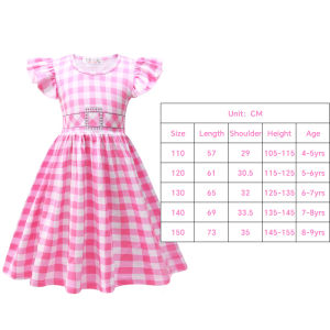 2023 Movie Barbie Dress For Kid Girl Princess Barbie Costume Sweet Lovely Checke Short Dress Children Birthday Party Dresses