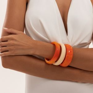 DIVATEN Color Swirl Bangle Bracelet Round Shape Resin Wrist Ornament Macaron Tone Wrist Decor Daily Outfit