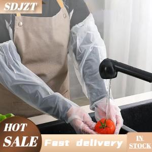 SDJZT 10 cái túi dùng một lần cánh tay bảo vệ Găng tay nhà bếp hộ gia đình làm sạch không thấm nước dây rút đàn hồi kéo dài PE dài cánh tay găng tay