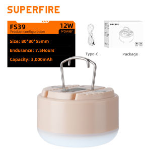 SUPERFIRE Camping Lamp TYPE-C Super Bright Tent Lantern Night Market Light Waterproof IP54 Portable Wireless Hanging Lamp With Magnetic FS39 Outdoor Multifunctional Tool