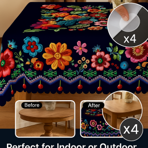 Mexican-Style Vibrant Colorful Floral Tablecloth Edge Embossing Process Retro Home Decoration