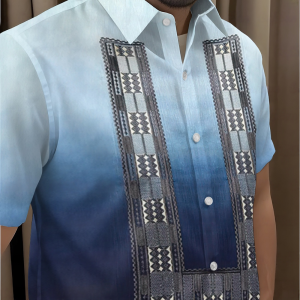 2026 Barong Tagalog for Men Modern Short Sleeve Gradient Formal Shirt Filipino Wedding Office Barong Lightweight Breathable Top