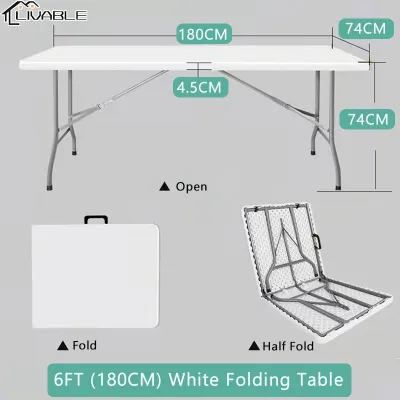 LIVABLE Folding Table 4FT (122cm) Folding Half Table Outdoor Portable Folding Table Long Table Dining Table Office Table
