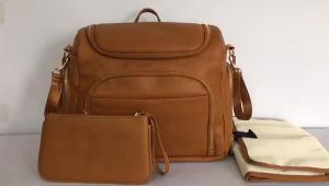 7-in-1 Baby Diaper Bag Solid PU Leather Mummy Maternity Bag Large Capacity Travel Backpack Stroller Bags with Changing Pad