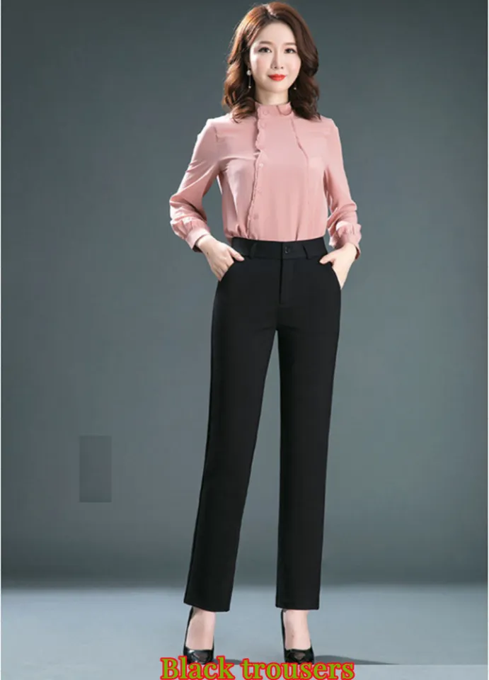 Women's elastic high waist high-end authentic casual pants elastic gold  stripes thin middle-aged women's pants black blue straight trousers Women's  business suit pants, cropped pants, flared pants