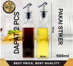 DISPENSER MINYAK KACA DOBEL 500 ML DENGAN PENUTUP/TEMPAT MINYAK GORENG KACA DAPAT 2 PCS