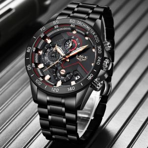 LIGE Fashion Men Watch Stainless Steel Waterproof Quartz Watch Chronograph Sport Military Watches For Men + Free Box