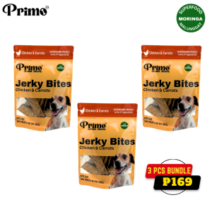 Primo Dog Cat Treats Jerky Bites Bundle of 3pcs Chicken Dog Jerky Bites with Moringa Malunggay