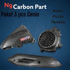 Paket 3pcs Genio Tutup filter knalpot kipas Carbon glossy