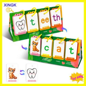 XINGK CVC Word Builder Games Cards Learn To Read Montessori Word Building Desktop Pocket Chart Tent Flash Cards Kit With 80 Cards