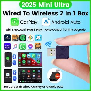 NAMSHEVA Mini Ultra Wireless CarPlay Adapter Bluetooth 2in1 CarPlay Video Adapter Travel Plug and Play Wired to Wireless Converter Car