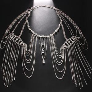 Crystals Tassels Shoulder Chain Necklace Multilayered Body Accessory for Women Bridal Wedding Arm Supplies