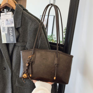 AIMO Large Capacity Vintage Tote Bag for Women 2025 New Fashion Commuter Shoulder Bag Crossbody Underarm Bag Casual Handheld Purse Giving away bell pendants