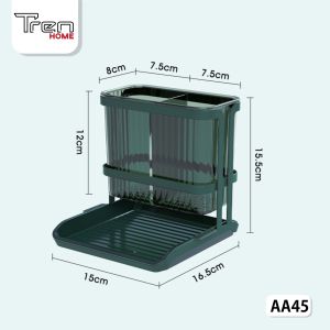 Tempat Sendok Dengan Tirisan/ Tempat perkakas Dapur Akrilik Mewah/ Rak Dapur Serbaguna 15 X 16.5 X15.5 AA45
