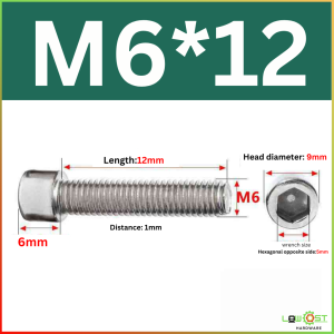 M6 Allen Bolt Stainless Steel 6mm Thread Socket Head Cap screw for vehicles full and half thread Sold per 20/10pcs/5pcs