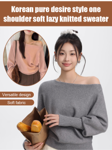 【Free Size】One-shoulder Soft And Lazy Sweater Commuter Daily Off-shoulder Sweater Pure Desire Wind One Shoulder Soft Lazy Knit Sweater