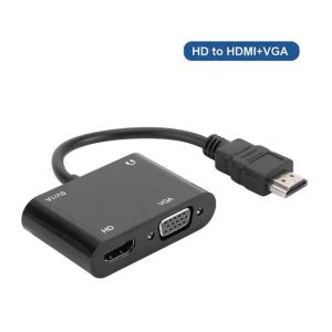 VGA to HDMI VGA Dual Display Adapter Video Audio Converter VGA splitter 1 in 2 output for Desktop PC Monitor Projector HDTV