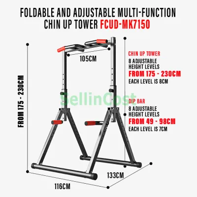 SellinCost Power Tower Multi-function Pull Up Station Portable Foldable Workout Equipment with Pull Up Bar Dip Station for Home Gym Full Body Strength Training Load 120kg MK7150 MK7290 引体向上训练站